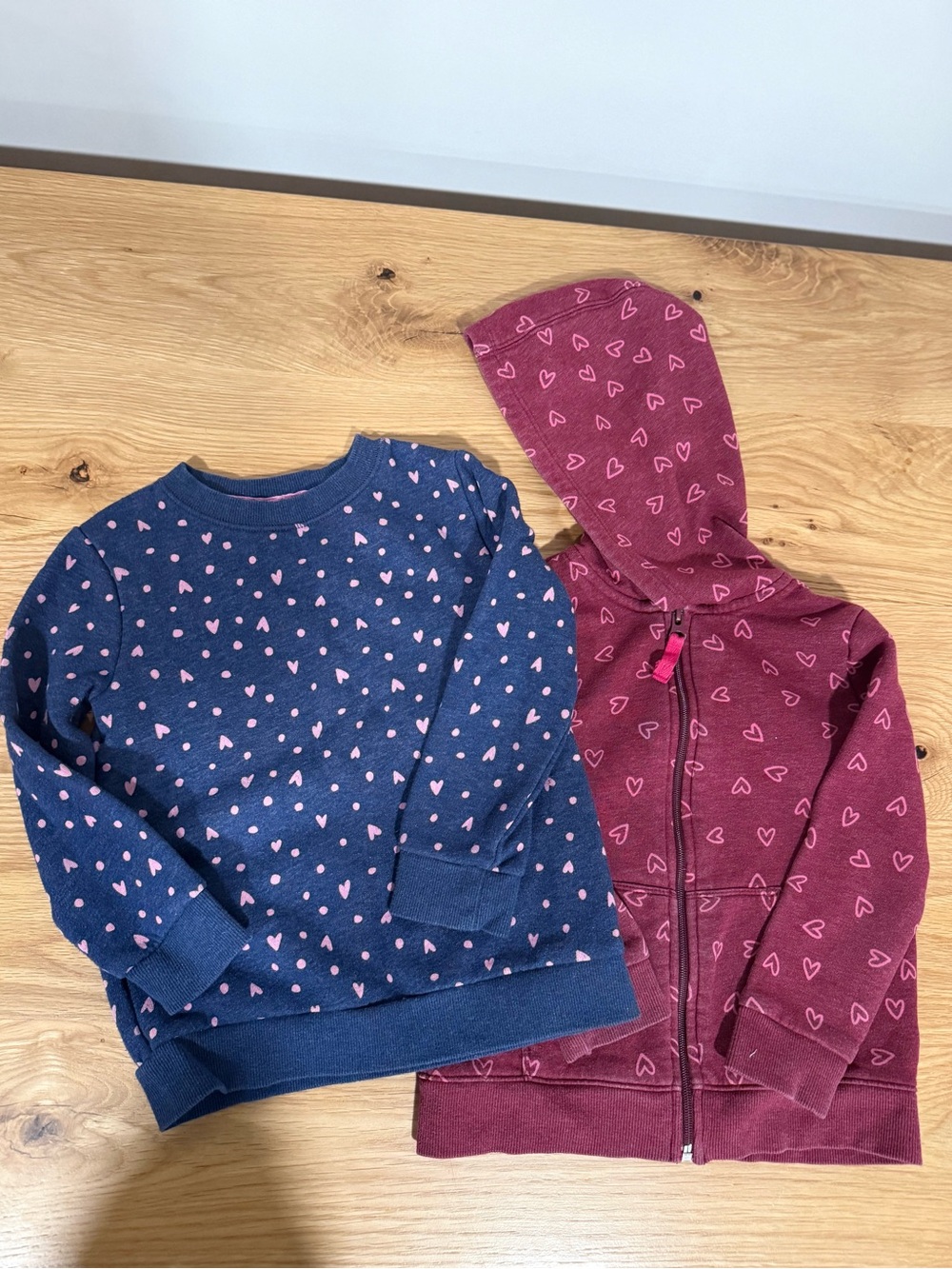 Cat & Jack Heart-Print Sweatshirt and Zip Hoodie Set of 2- Navy and Maroon